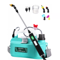 GOCHIFIX elektrische spuiter 1,35 gallon, 7,4V batterij aangedreven tuinsproeier met 4 sproeikoppen, 6 sproei instelling