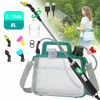 Elektrische Tuinbesproeier, batterij aangedreven, 2,1 gallon (8 L), inklapbaar rugmodel, snoerloze plantenspuit met tele