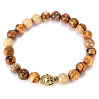 Gold Buddha Head Picture Jasper Bead Bracelet