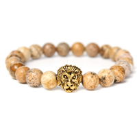 Gold Lion Head Picture Stone Alloy Bracelet