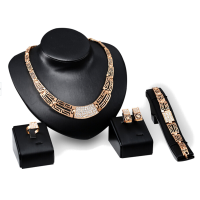 Gold Plated Crystal Necklace Earrings Bracelet Ring Jewelry Set