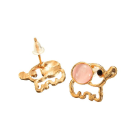 Gold Plated Opal Rhinestone Elephant Ear Stud Earrings Women Jewelry