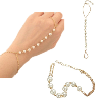 Gold Plated Pearl Ring Bracelet Beads Metal Chain For Women