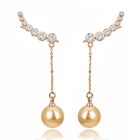 Gold Plated Rhinestone Crystal Pearl Long Tassel Earrings Ear Drop