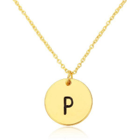 Gold Silver Letter Alphabet Round Pendant Chain Necklace Unisex