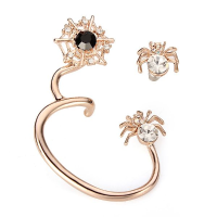 Gold Silver Plated Rhinestone Spider Net Ear Cuff Stud Earrings