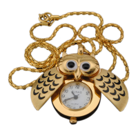 Golden Silver Owl Pendant Necklace Chain Quartz Pocket Watch