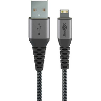 Goobay Lightning > USB A textielkabel met metalen aansluitingen