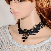 Gothic Rose Flower Beads Pendant Lace Collar Necklace Jewelry