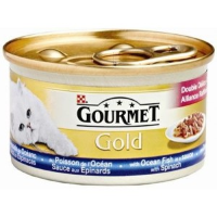 Gourmet Gold Luxe Mix met zeevis in een saus met spinazie natvoer kat (24x85 g) 2 trays (48 x 85 g)