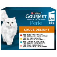 Gourmet Perle Sauce Delight met rund/kip/tonijn/zalm natvoer kat (85g, zakjes) 8 dozen (96 x 85 g)