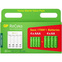 GP Batteries ReCyko Starterskit met Charger (USB) E411 4 slot Incl. 4X AA 2100mAh en 4x AAA 800mAh NiMH Batterijen