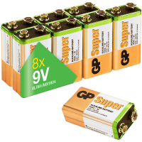 GP Batteries Super Alkaline 9V batterijen (030E1604ALB8) 8 stuks, 1.5V