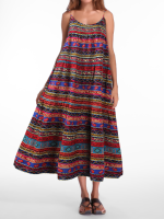 Gracila Bohemian Spaghetti Strap Loose Printed Vintage Maxi Dresses