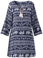 Gracila Bohemian V Neck Bandage Floral Print Loose Women Mini Dresses