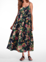 Gracila Bohemian Women Sleeveless Spaghetti Strap Loose Floral Maxi Dresses