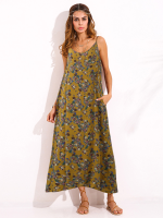Gracila Bohemian Women Spaghetti Strap Floral Printed Loose Maxi Dresses