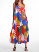 Gracila Bohemian Women Spaghetti Strap Patchwork Floral Printed Maxi Dresses