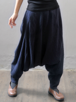 Gracila Casual Loose Elastic Waist Pocket Pure Color Women Harem Pants