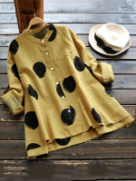 Gracila Casual Polka Dot Stand Collar Long Sleeve Blouses