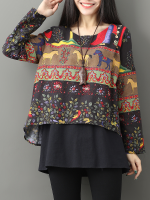 Gracila Ethnic Floral Print Double Layered Blouse