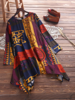 Gracila Ethnic Floral Print Irregular Women Blouses