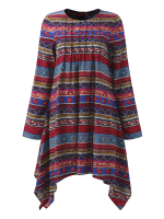 Gracila Ethnic Printed Long Sleeve Women Asymmetric Blouses