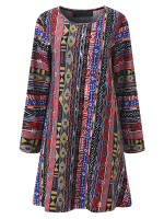 Gracila Ethnic Printed Long Sleeve Women Vintage Dresses