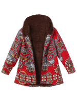 Gracila Ethnic Women Floral Print Hooded Thicken Coats