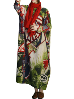 Gracila Floral Print Loose Long Sleeve Women Maxi Dresses
