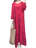 Gracila Floral Printed Long Sleeve Pocket Loose Maxi Vintage Dresses