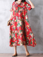Gracila Floral Printed Women Loose Short Sleeve Maxi Dresses