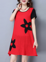 Gracila Folk Short Sleeve Floral Patchwork O Neck Summer Dresses For Women