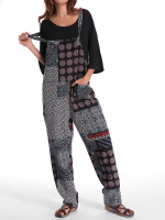 Gracila Polka Dot Printed Loose Patchwork Pocket Jumpsuit