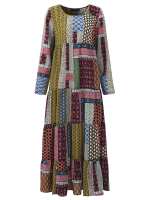 Gracila Print Patchwork Loose Women Dress