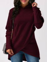 Gracila Pure Color Asymmetric Hooded Sweatshirt
