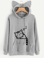 Gracila S 5xl Cat Ears Hooded Cute Cat Pattern Printed Hoodies