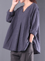 Gracila S 5xl Retro Plaid Loose Casual Blouses