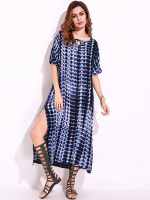 Gracila Snake Print Dyeing Split Tie Short Sleeve Maxi Dress