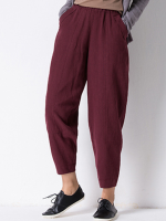 Gracila Solid Color Elastic Waist Long Pants