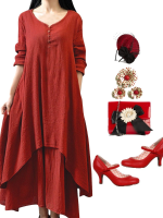Gracila Women Double Layers Asymmetric Vintage Dress