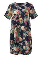 Gracila Women Floral Printed Dress O Neck Loose Short Sleeve Dresses