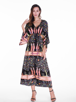 Gracila Women Half Sleeve V Neck Printed High Waist Maxi Dresses
