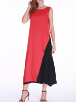 Gracila Women Layered Hem Sleeveless Patchwork O Neck Dresses