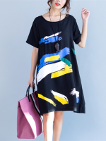 Gracila Women Printed Short Sleeve O Neck Loose Dresses
