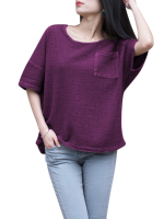 Gracila Women Pure Color Half Sleeve Pocket Blouse