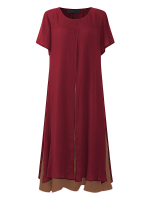 Gracila Women Short Sleeve Fake Two Pieces Vintage Dresses