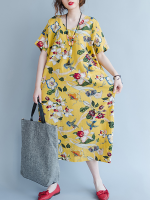 Gracila Women Short Sleeve Floral Loose V Neck Pocket Dresses