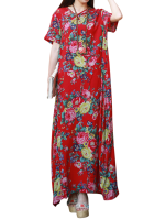 Gracila Women Short Sleeve Floral Printed Baggy Maxi Dress