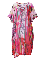 Gracila Women Short Sleeve V Neck Printed Side Split Summer Chiffon Beach Dresses